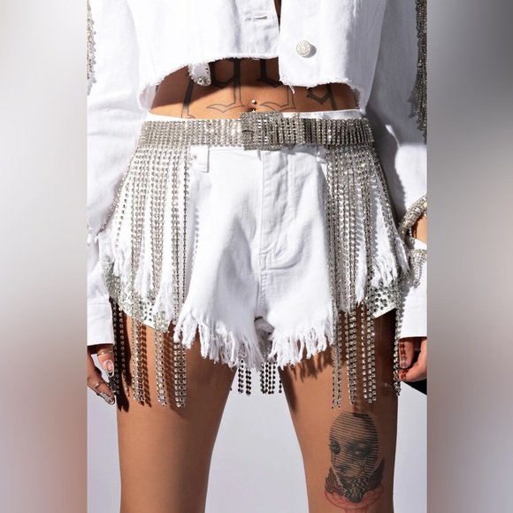 Rhinestone Fringe Statement Belt - Gold or Silver - Picture 1 of 8